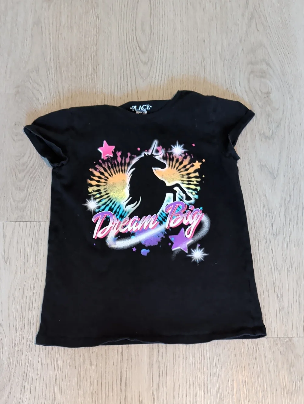 The Children's Place Black Unicorn 'Dream Big' Tee with Rainbow Stars